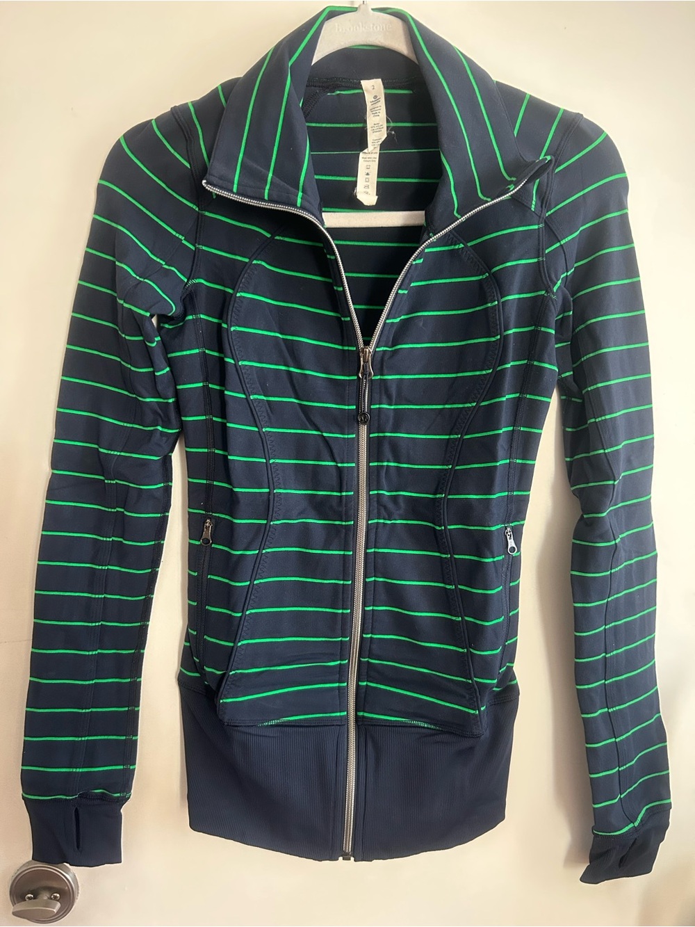 lululemon athletica Navy with Green Stripe Performance Bomber Jacket